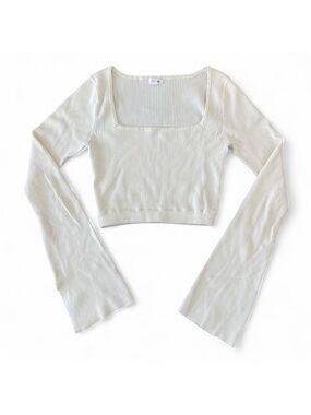 Garage XS Square Neck Long Sleeve Ribbed Crop Top - Cream